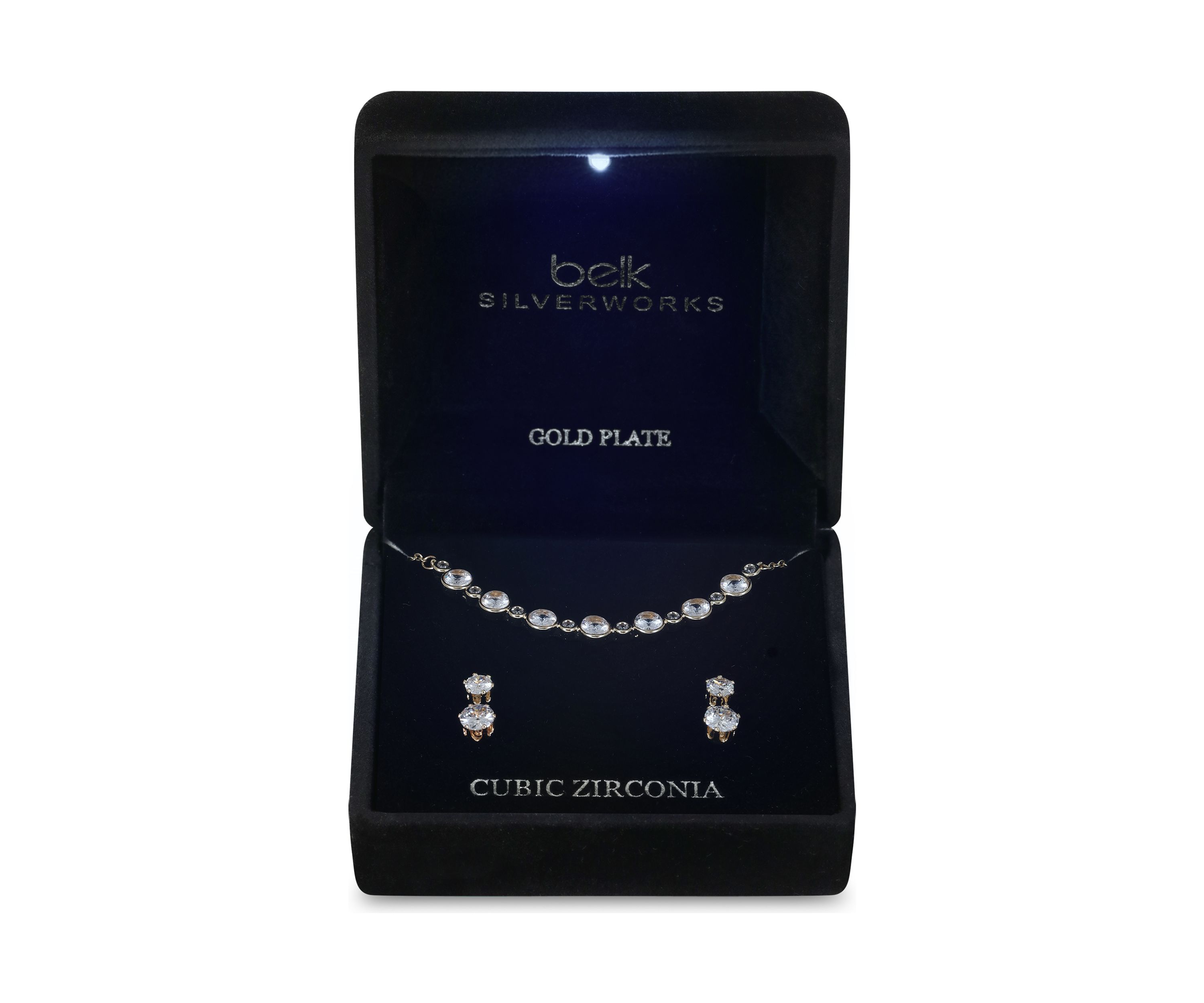 Lab Grown Gold Plated Mixed Round Cubic Zirconia Necklace and Multi Earrings Set