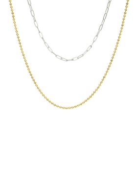 Belk Sterling Silver Two Tone Diamond Cut and Paperclip Layered Chain Necklace