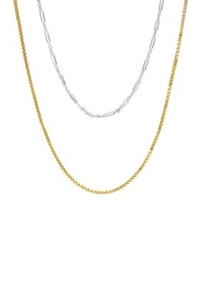 Belk Sterling Silver Two Tone Box and Station Layered Chain Necklace