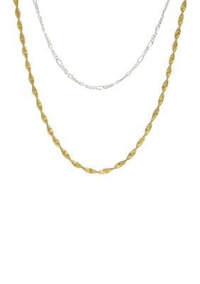 Belk Sterling Silver Two Tone Twist and Baby Figaro Layered Chain Necklace