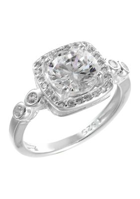 Belk Sterling Silver Lab Created Sterling Silver CZ Round Stone Halo Bezel Band Ring