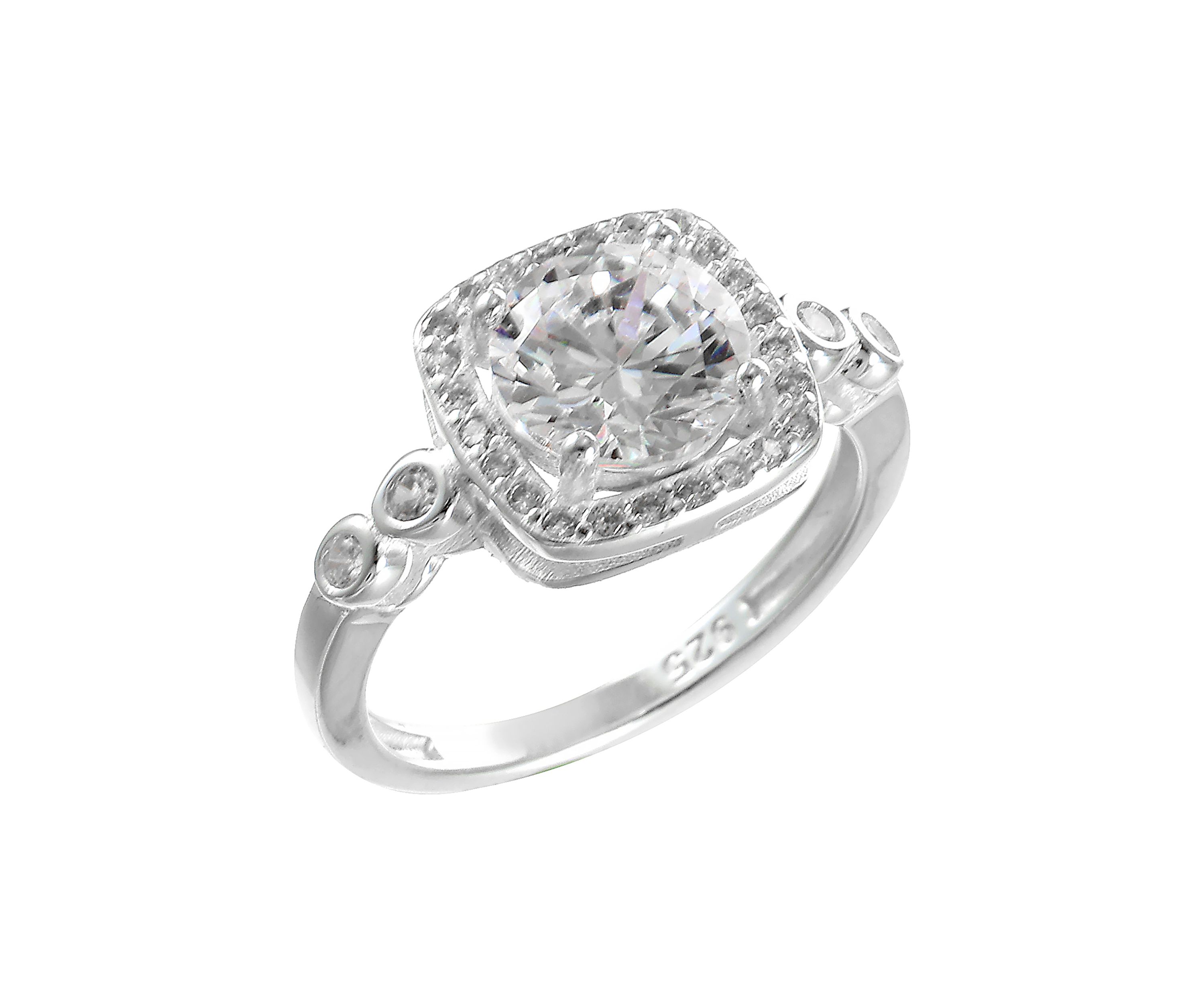 Lab Created Sterling Silver CZ Round Stone Halo Bezel Band Ring