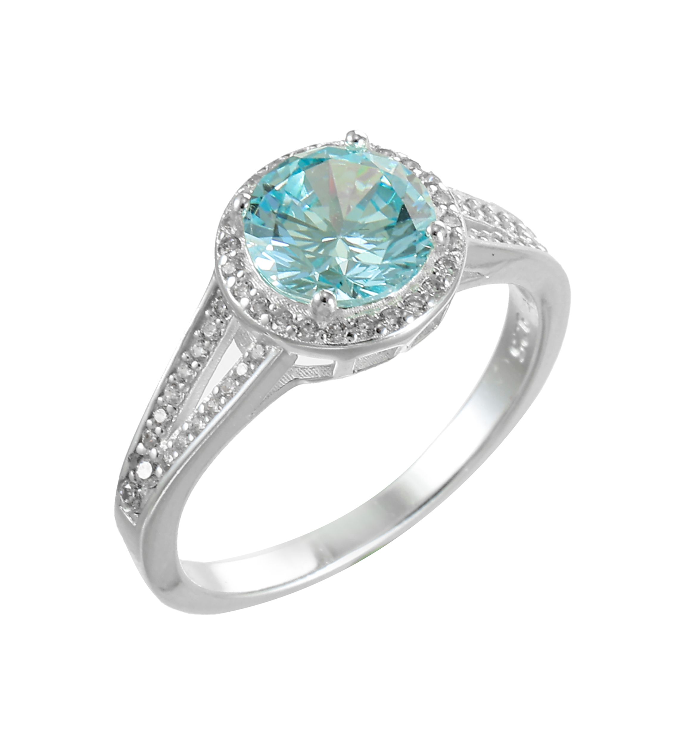 Lab Created Sterling Silver Light Blue CZ Round Stone Ring