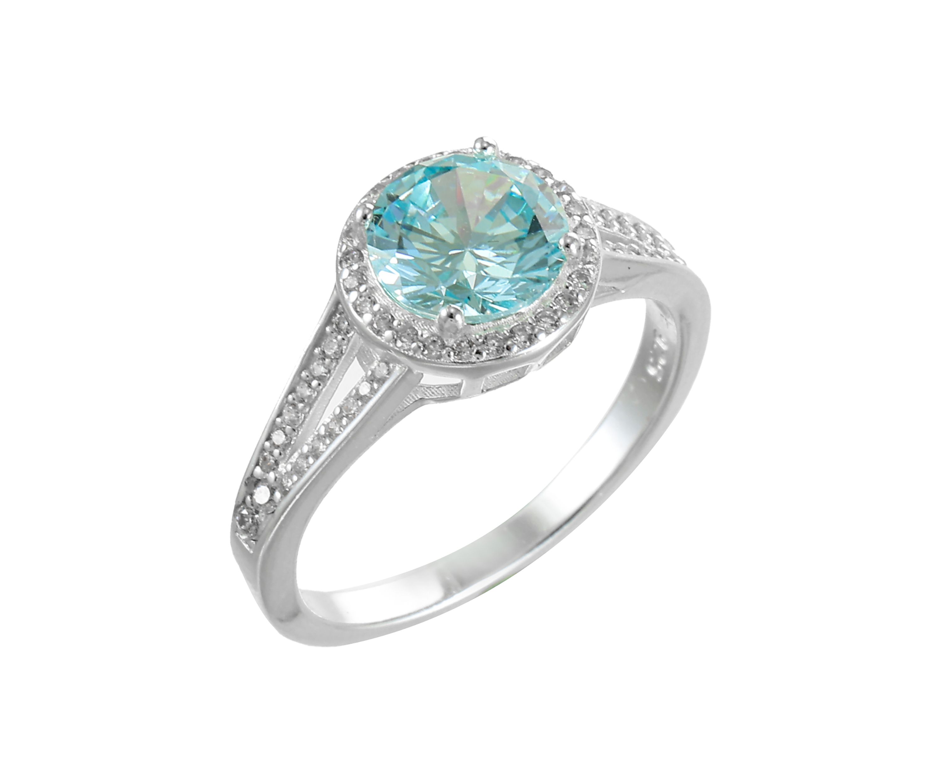 Lab Created Sterling Silver Light Blue CZ Round Stone Ring