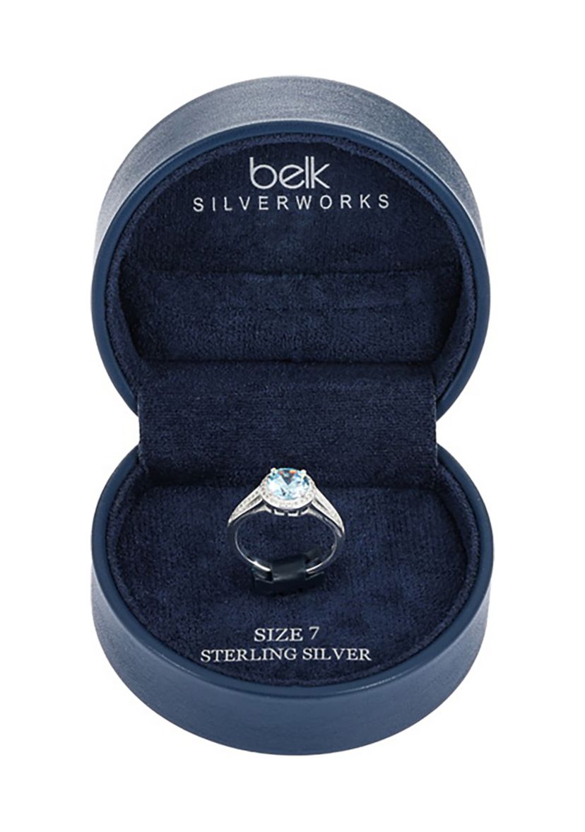 Lab Created Sterling Silver Light Blue CZ Round Stone Ring