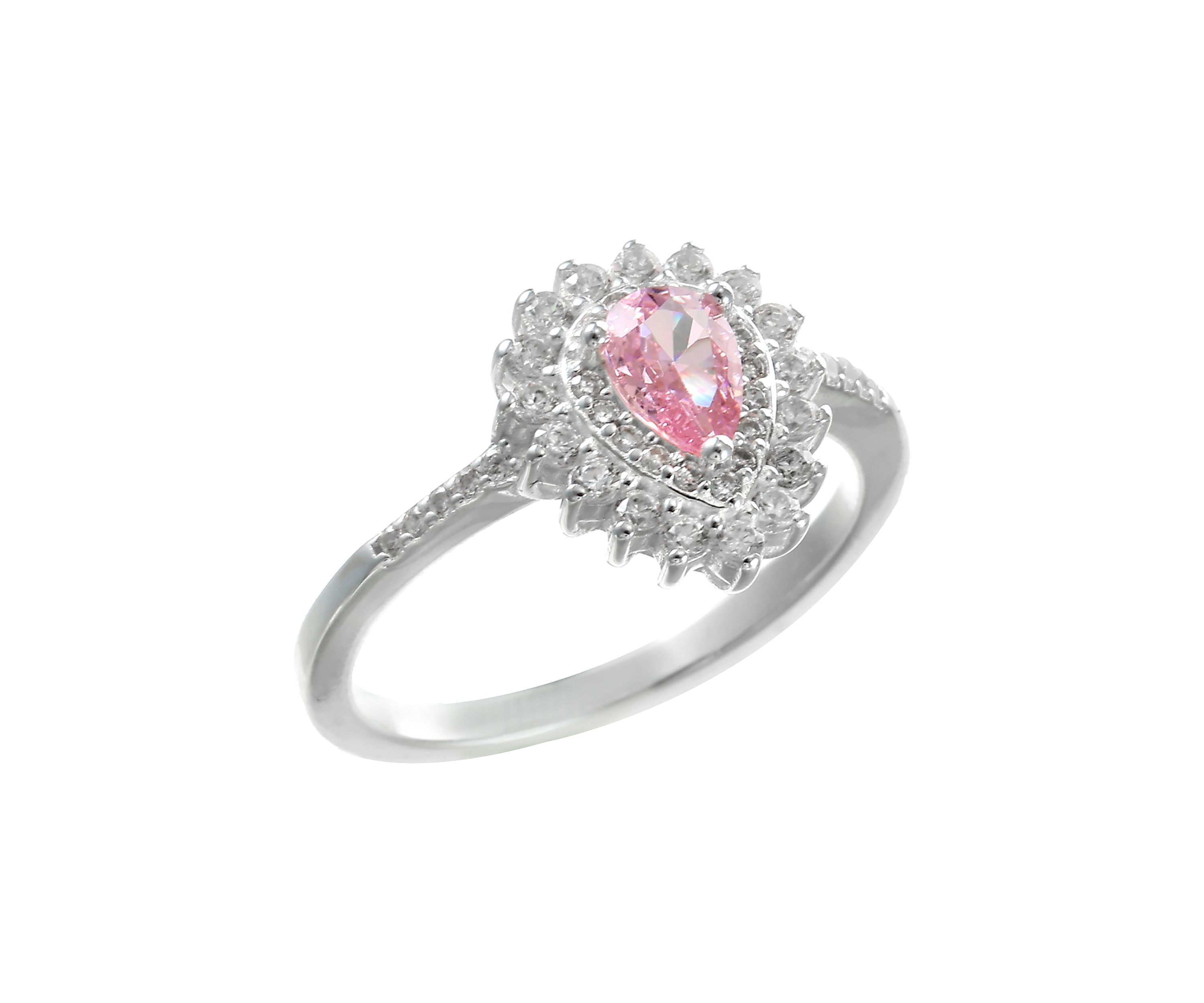 Lab Created Sterling Silver Light Pink Pear CZ Ring