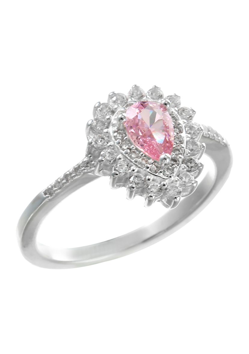 Lab Created Sterling Silver Light Pink Pear CZ Ring