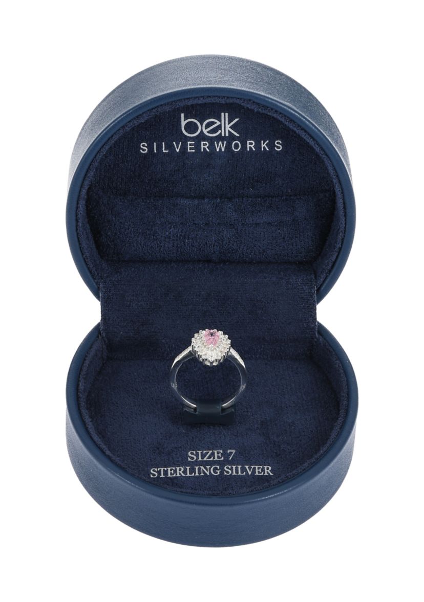 Lab Created Sterling Silver Light Pink Pear CZ Ring