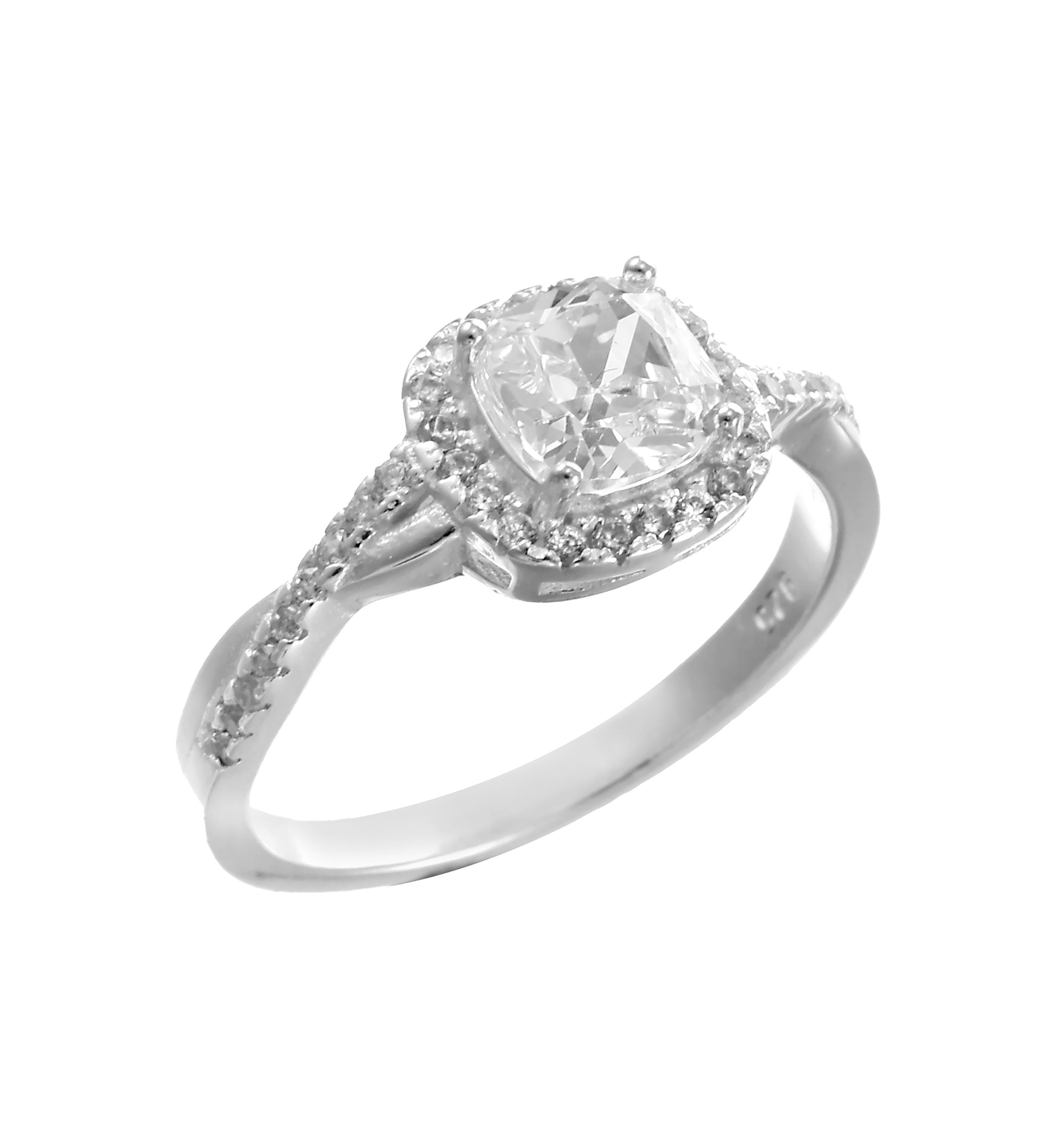 Lab Created Sterling Silver Cushion Cut CZ Twist Band Ring