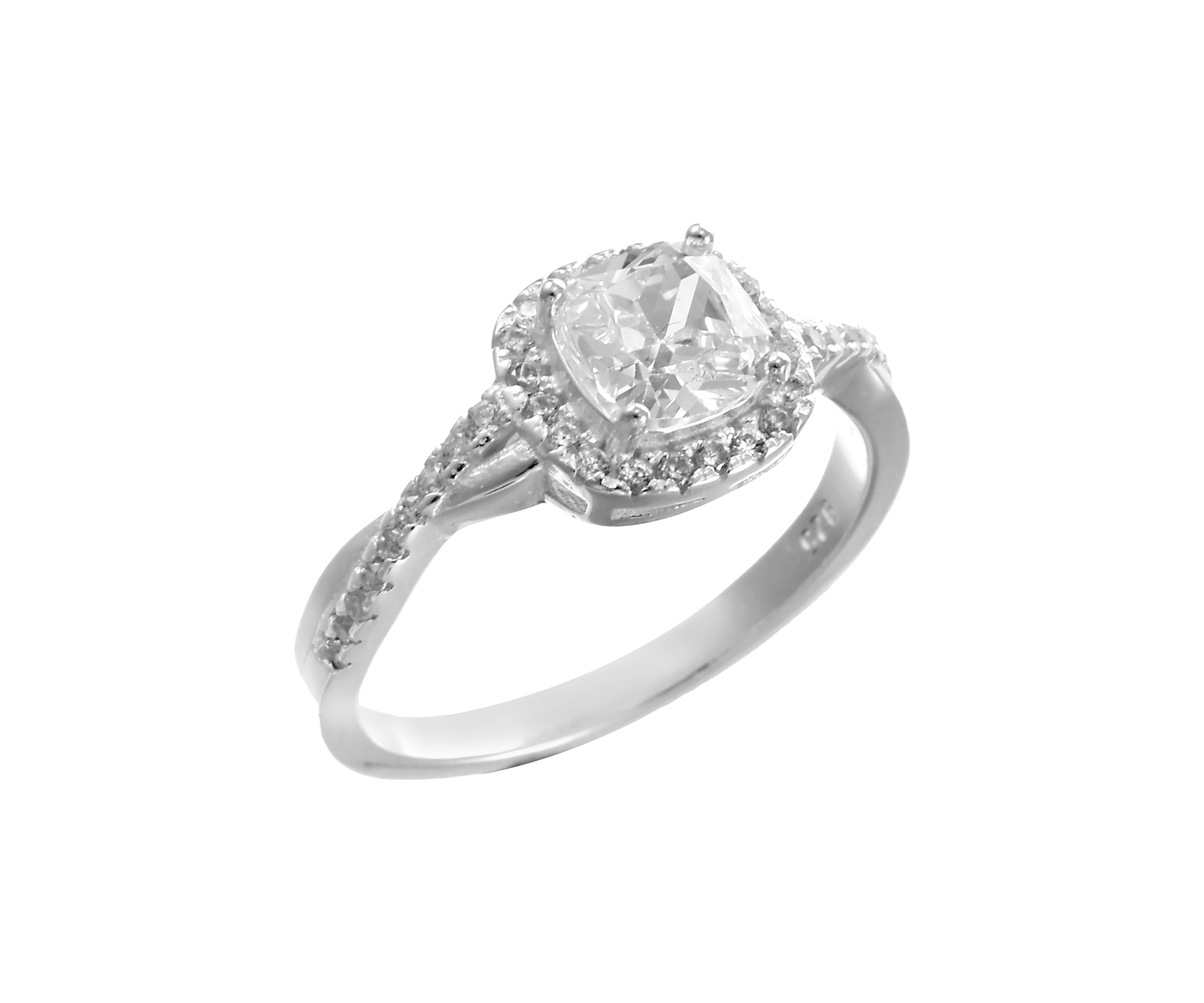 Lab Created Sterling Silver Cushion Cut CZ Twist Band Ring