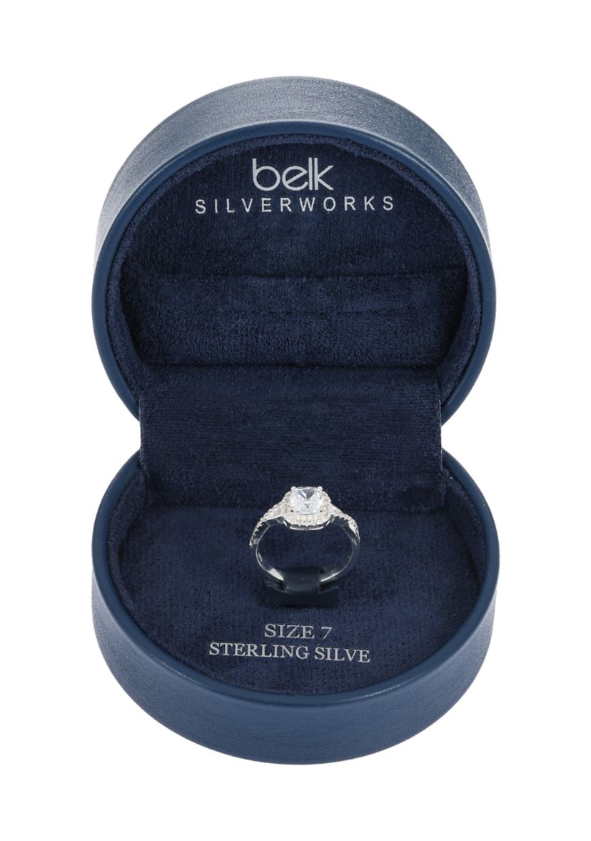 Lab Created Sterling Silver Cushion Cut CZ Twist Band Ring