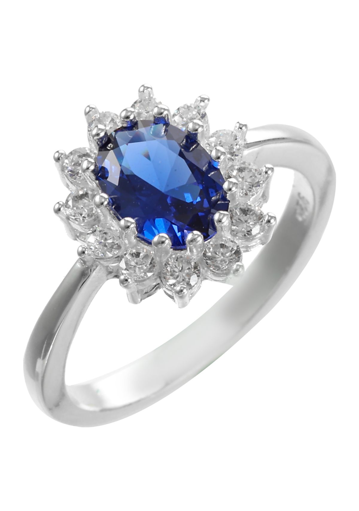 Lab Created Sterling Silver Oval Montana Blue Cubic Zirconia  with Halo Ring