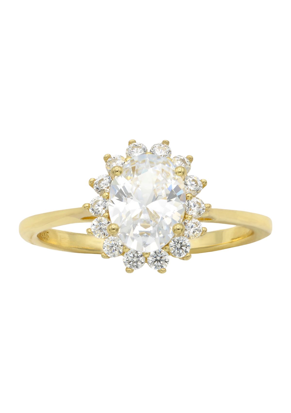 Lab Grown Round Cubic Zirconia with Halo Ring in Gold over Sterling Silver