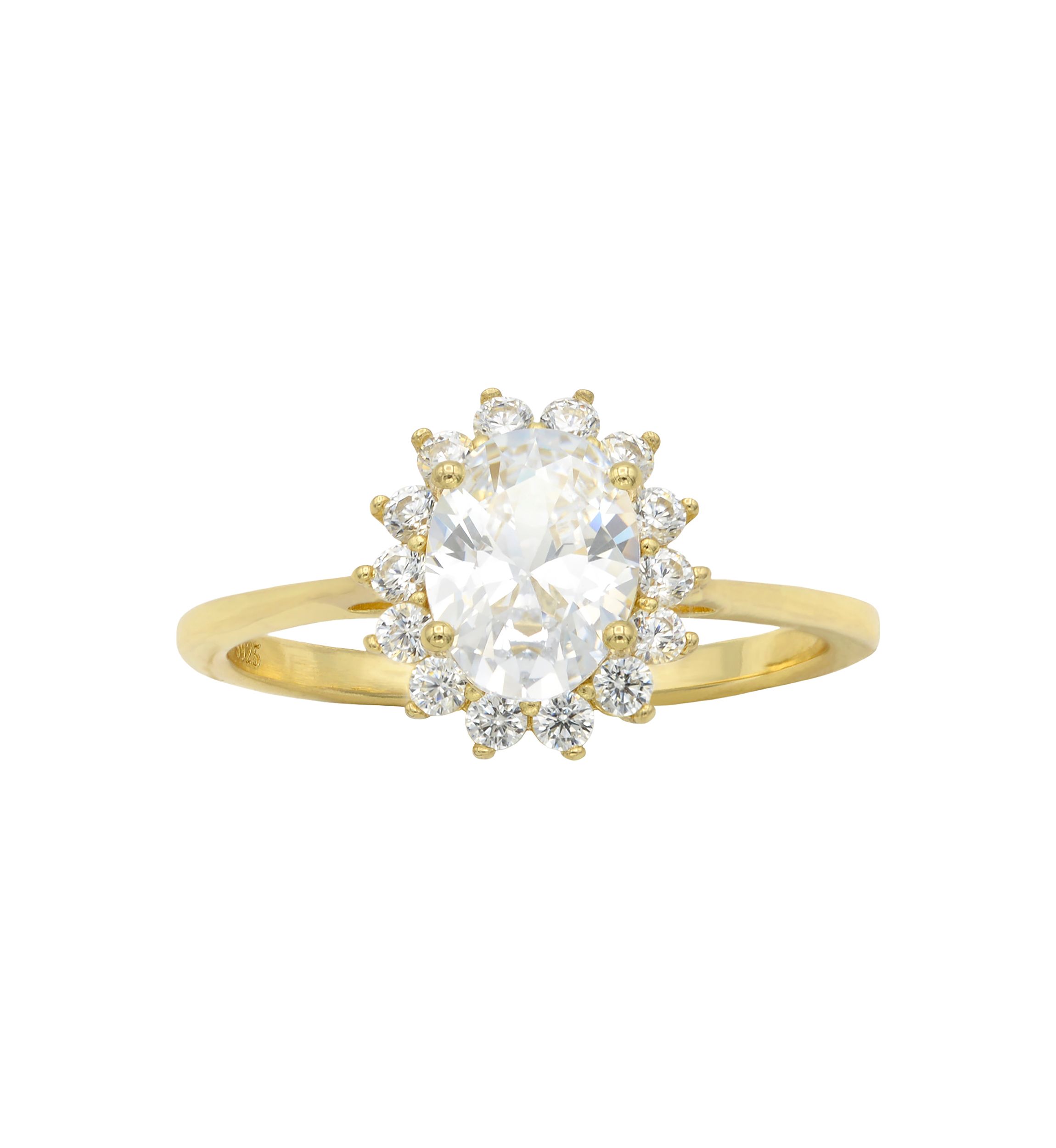 Lab Grown Round Cubic Zirconia with Halo Ring in Gold over Sterling Silver