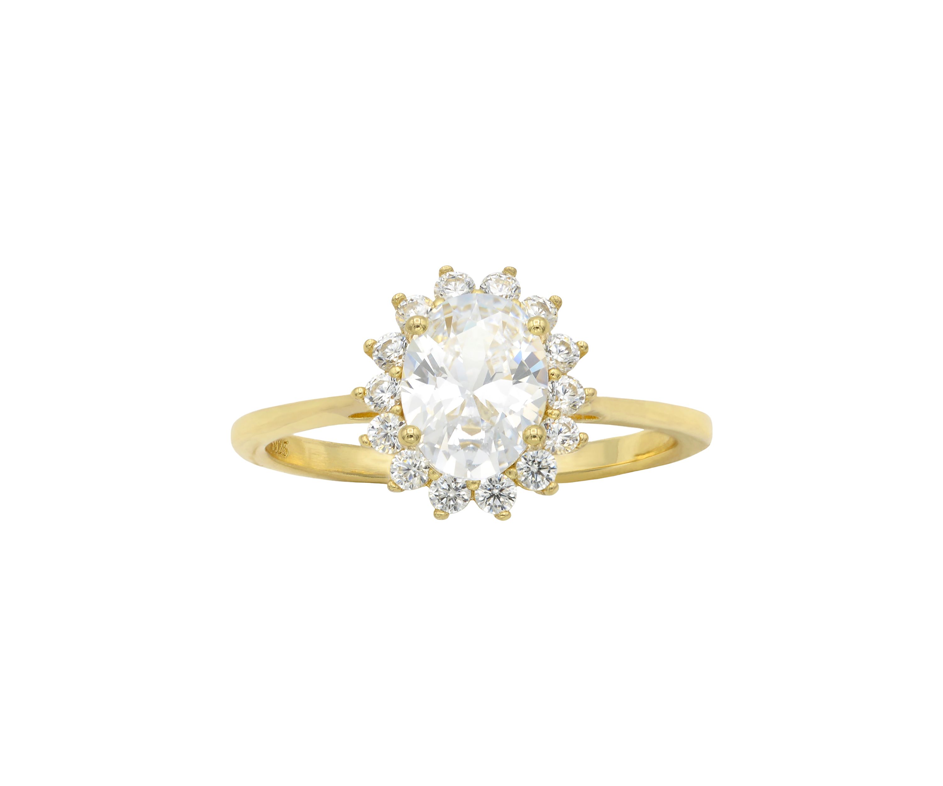 Lab Grown Round Cubic Zirconia with Halo Ring in Gold over Sterling Silver