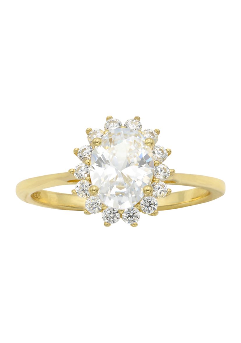 Lab Grown Round Cubic Zirconia with Halo Ring in Gold over Sterling Silver