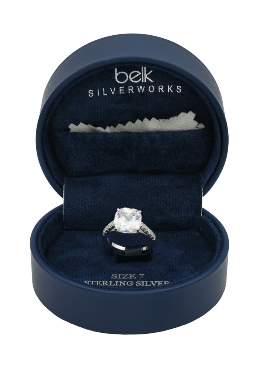 Lab Grown Ascher Cut Cubic Zirconia Pavé Band Ring in Sterling Silver