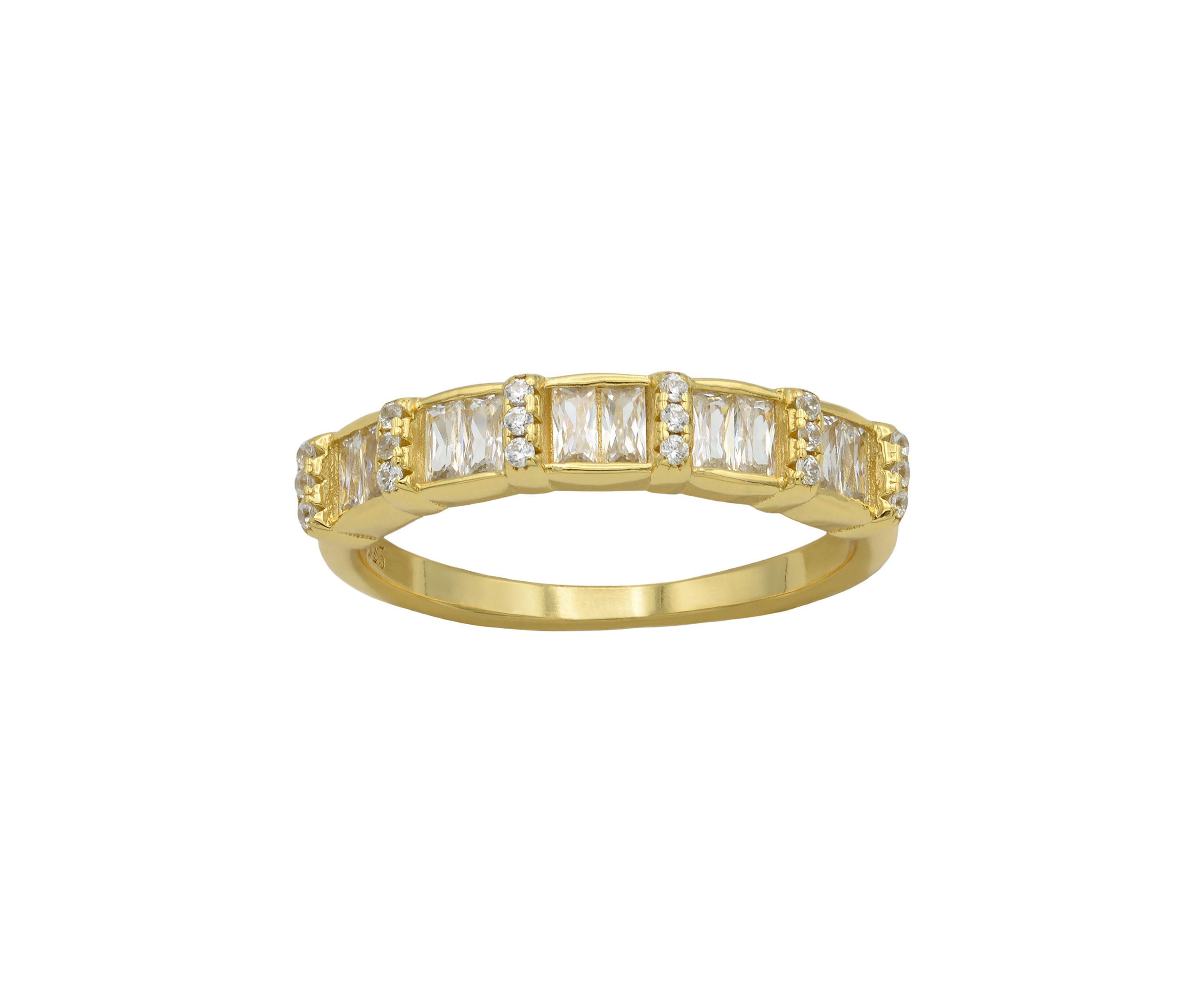 Lab Grown Princess Round Cubic Zirconia Eternity Band Ring in Gold Over Sterling Silver