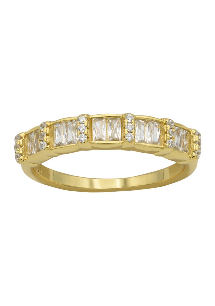 Lab Grown Princess Round Cubic Zirconia Eternity Band Ring in Gold Over Sterling Silver