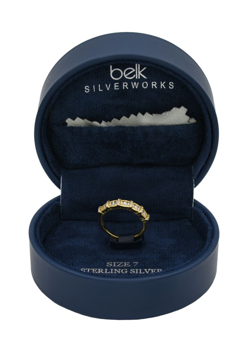 Lab Grown Princess Round Cubic Zirconia Eternity Band Ring in Gold Over Sterling Silver