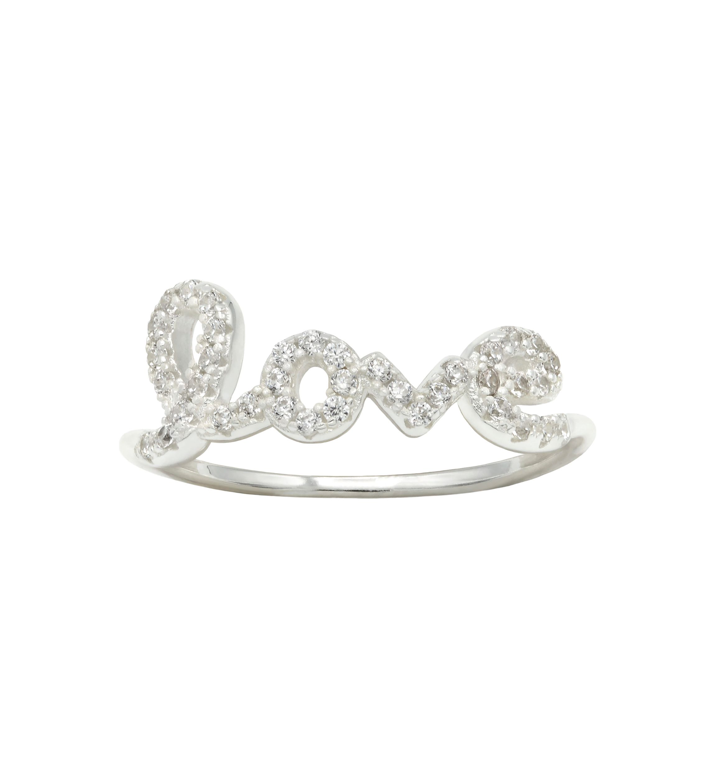 Lab Grown Pavé Cubic Zirconia Love Script Ring in Sterling Silver