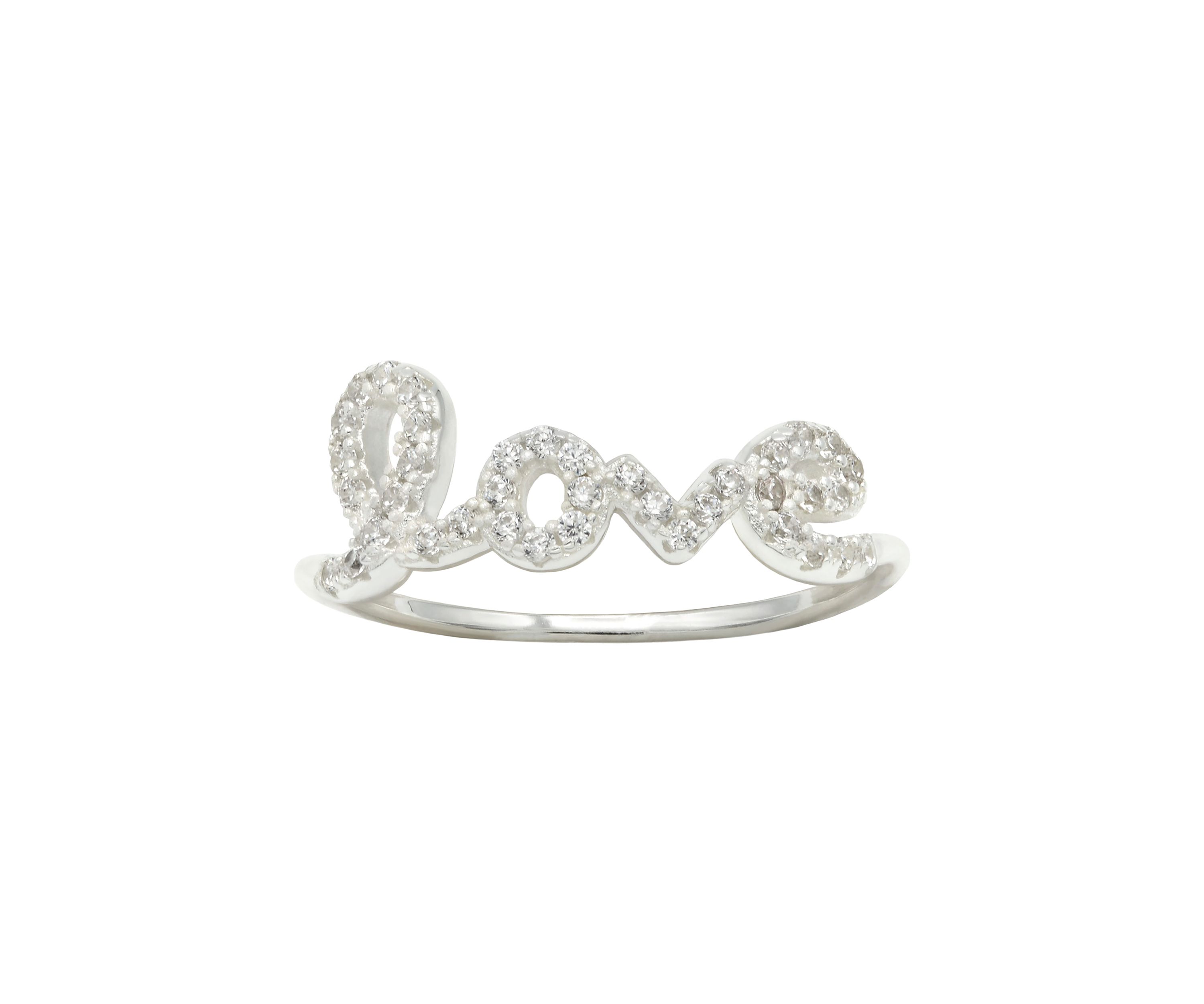 Lab Grown Pavé Cubic Zirconia Love Script Ring in Sterling Silver