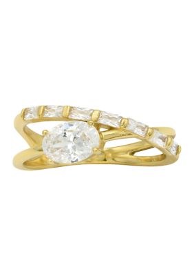 Belk Sterling Silver Lab Grown Oval Cubic Zirconia and Baguette Open Wrap Band Ring in Gold Over Sterling Silver, 8