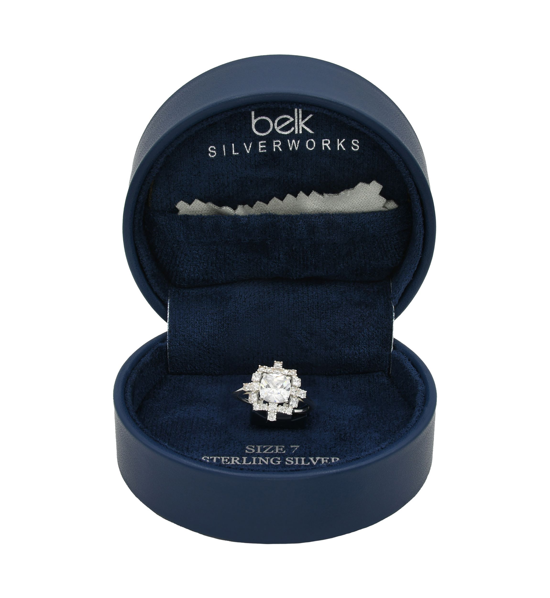 Lab Grown Cushion Cut Cubic Zirconia with Cluster Pavé Halo Ring in Sterling Silver