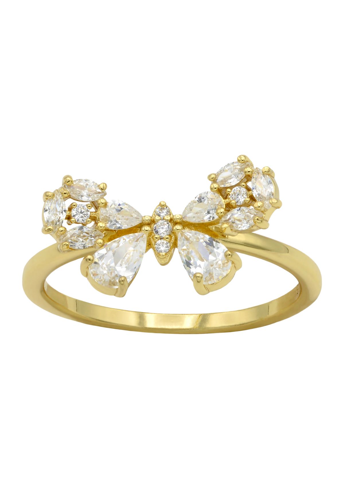 Lab Grown Pear Cubic Zirconia Cluster Bow Ring in Gold Over Sterling Silver