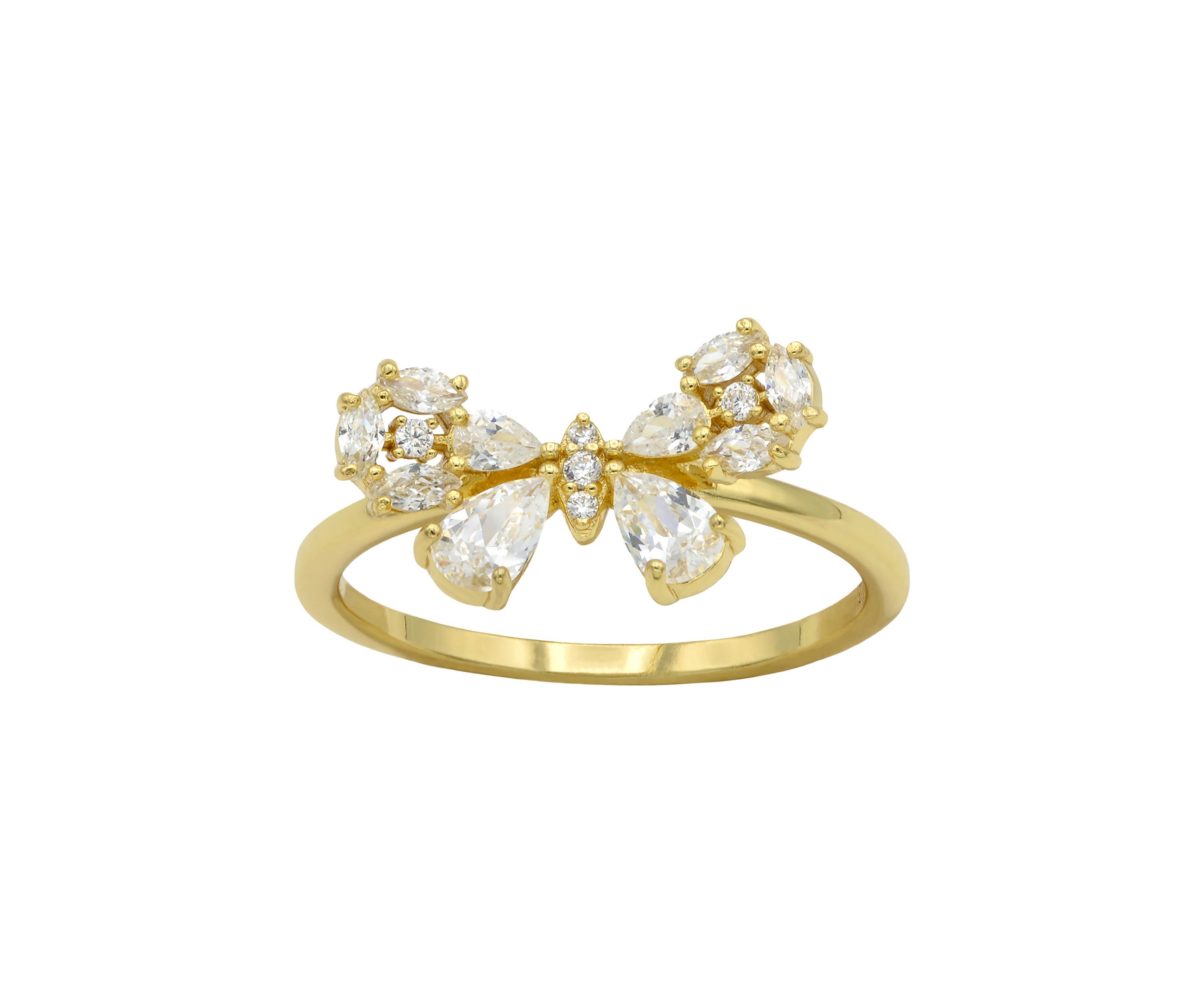 Lab Grown Pear Cubic Zirconia Cluster Bow Ring in Gold Over Sterling Silver