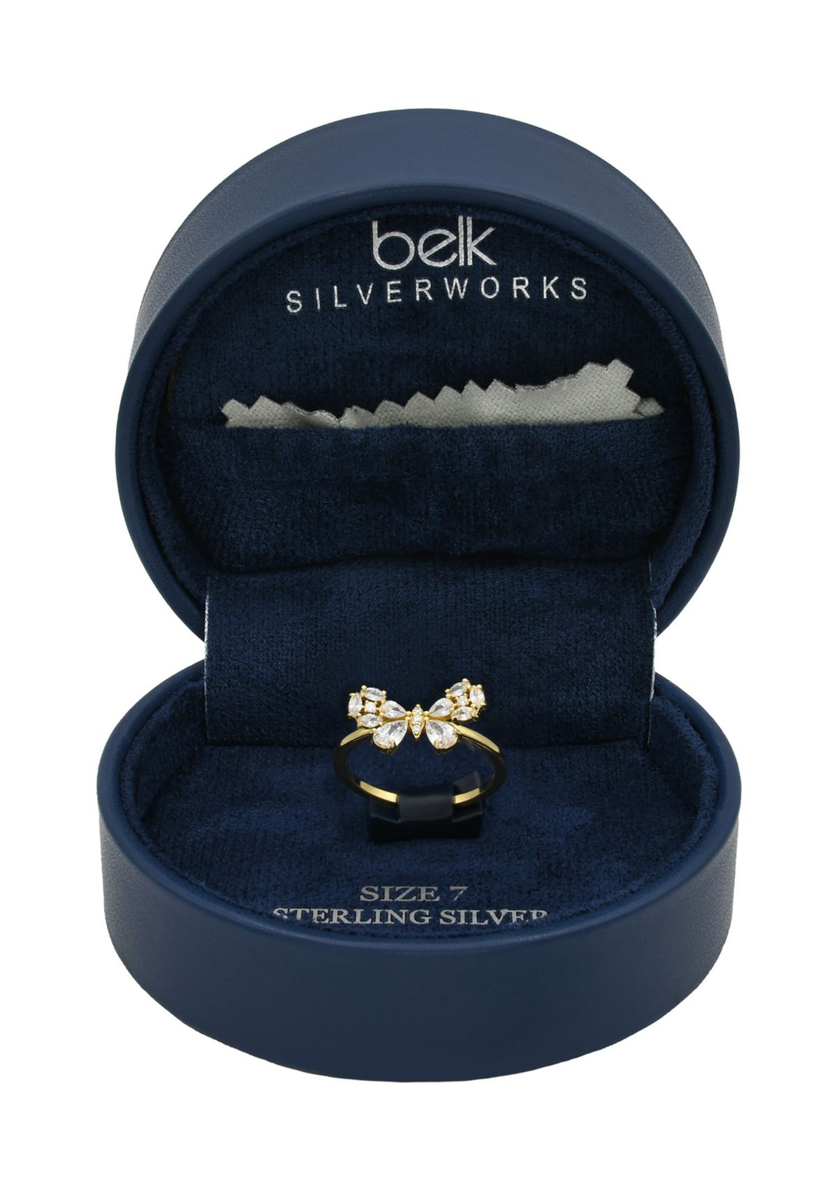 Lab Grown Pear Cubic Zirconia Cluster Bow Ring in Gold Over Sterling Silver