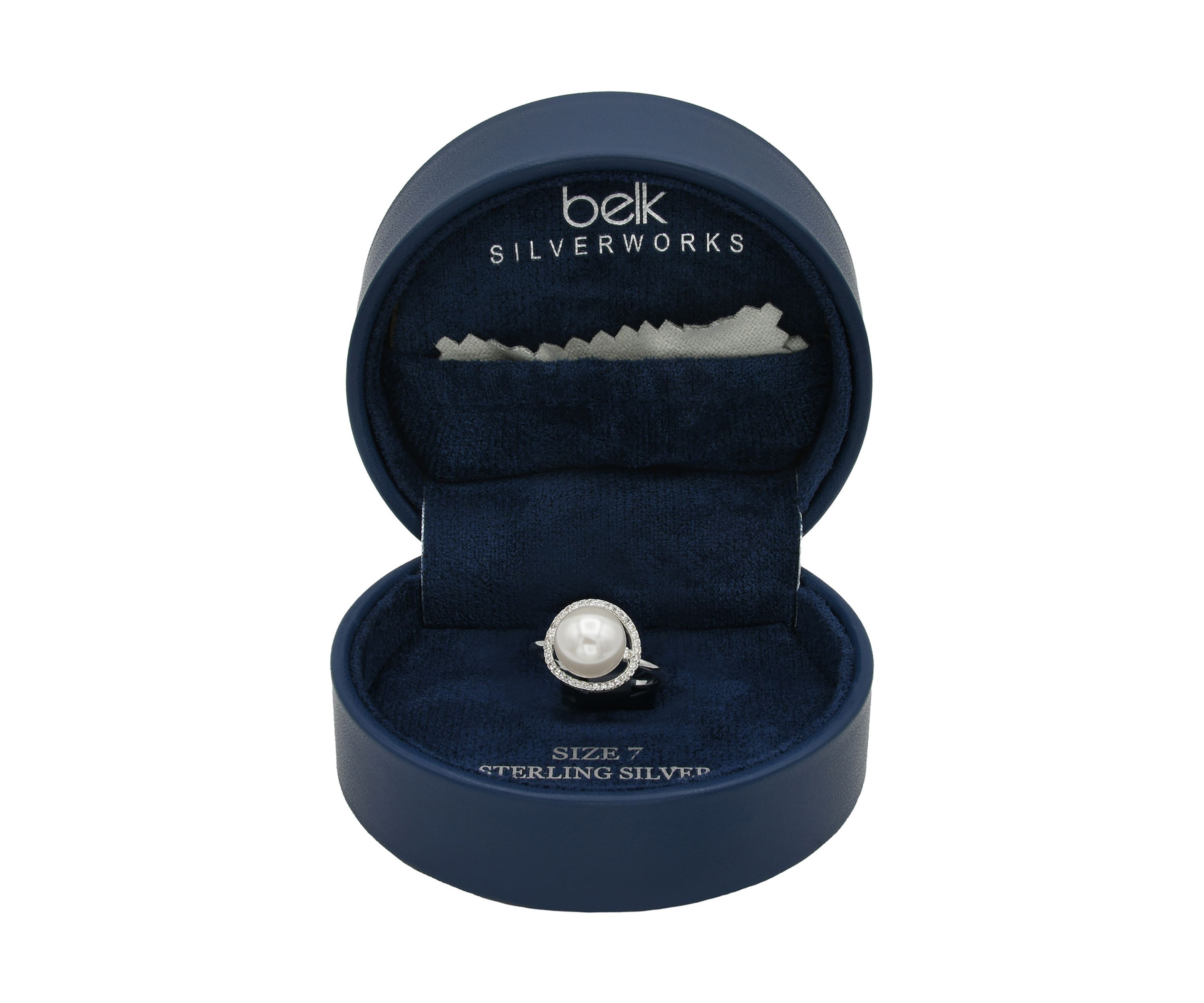 Lab Grown Pearl with Cubic Zirconia Pavé Halo Ring in Sterling Silver