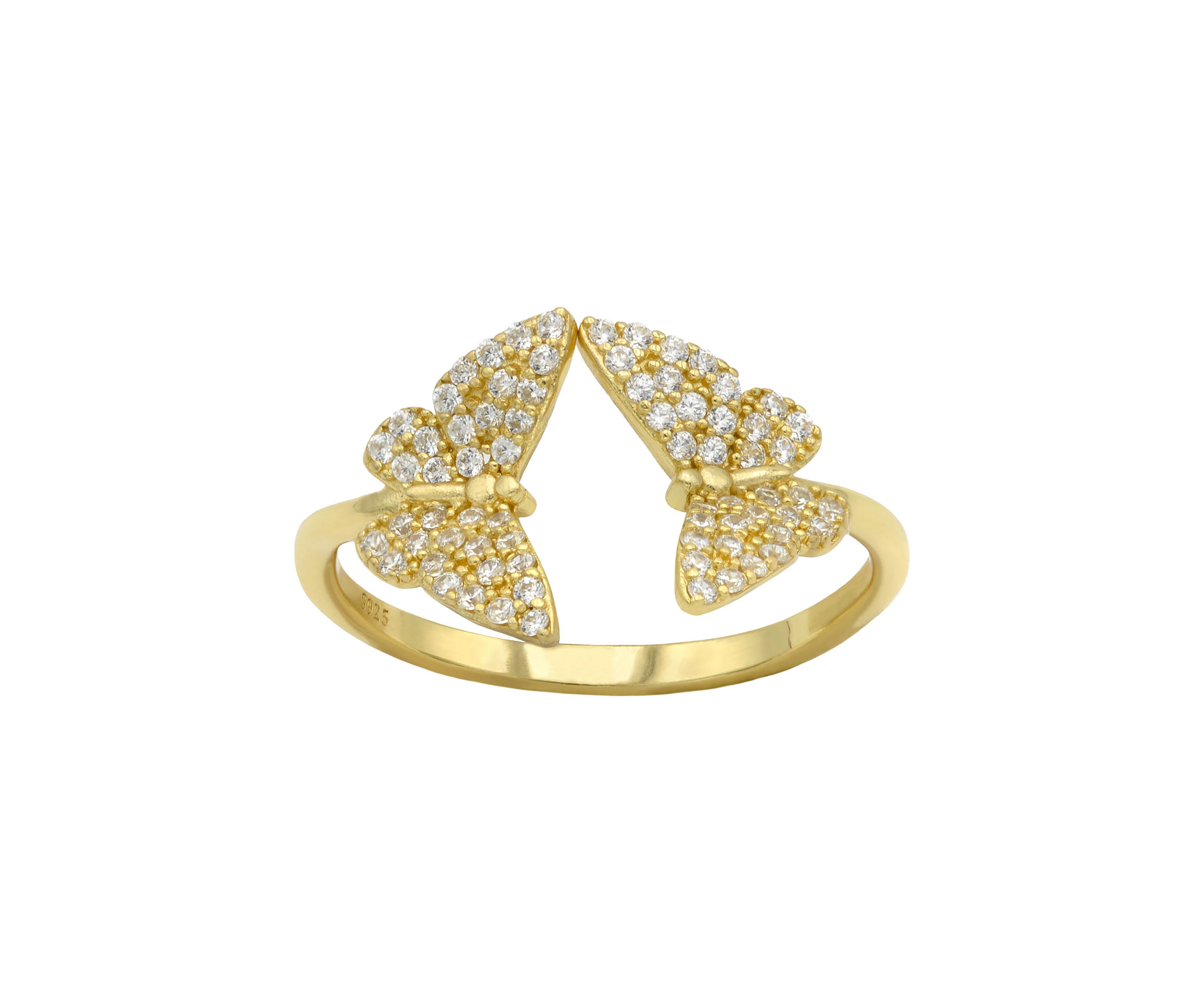 Lab Grown Pavé Cubic Zirconia Duo Butterfly Ring in Gold Over Sterling Silver
