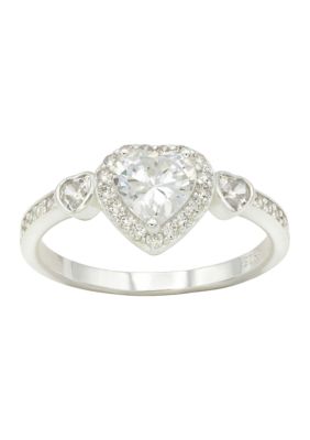Belk Sterling Silver Lab Grown Cubic Zirconia Heart with Bezel Heart and Pavé Band Ring in Sterling Silver, 8