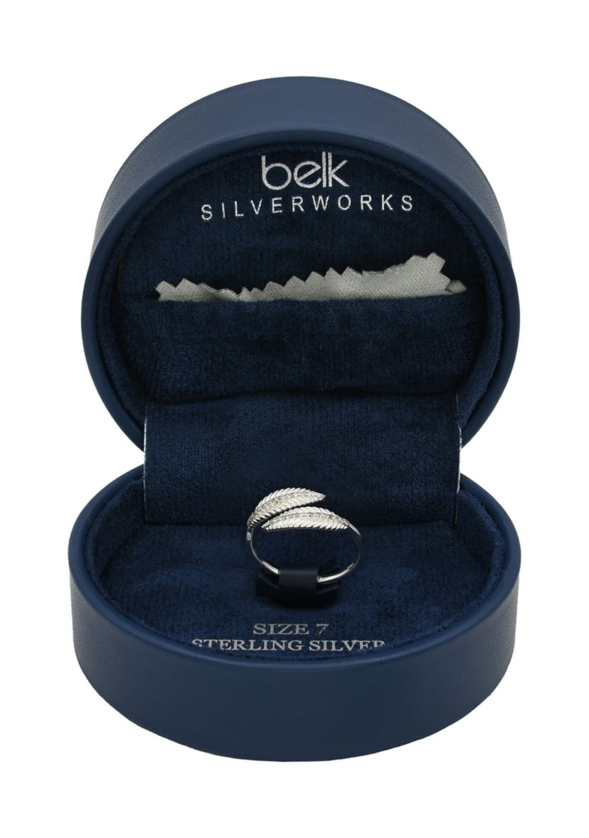 Lab Grown Pavé Cubic Zirconia Textured Leaf Wrap Ring in Sterling Silver