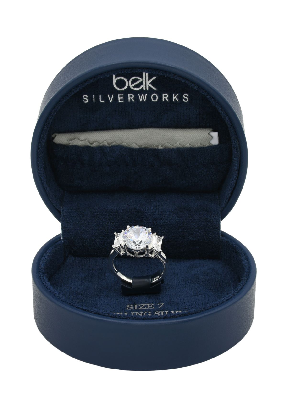 Lab Grown Round Cubic Zirconia with Baguette Stones Ring in Sterling Silver