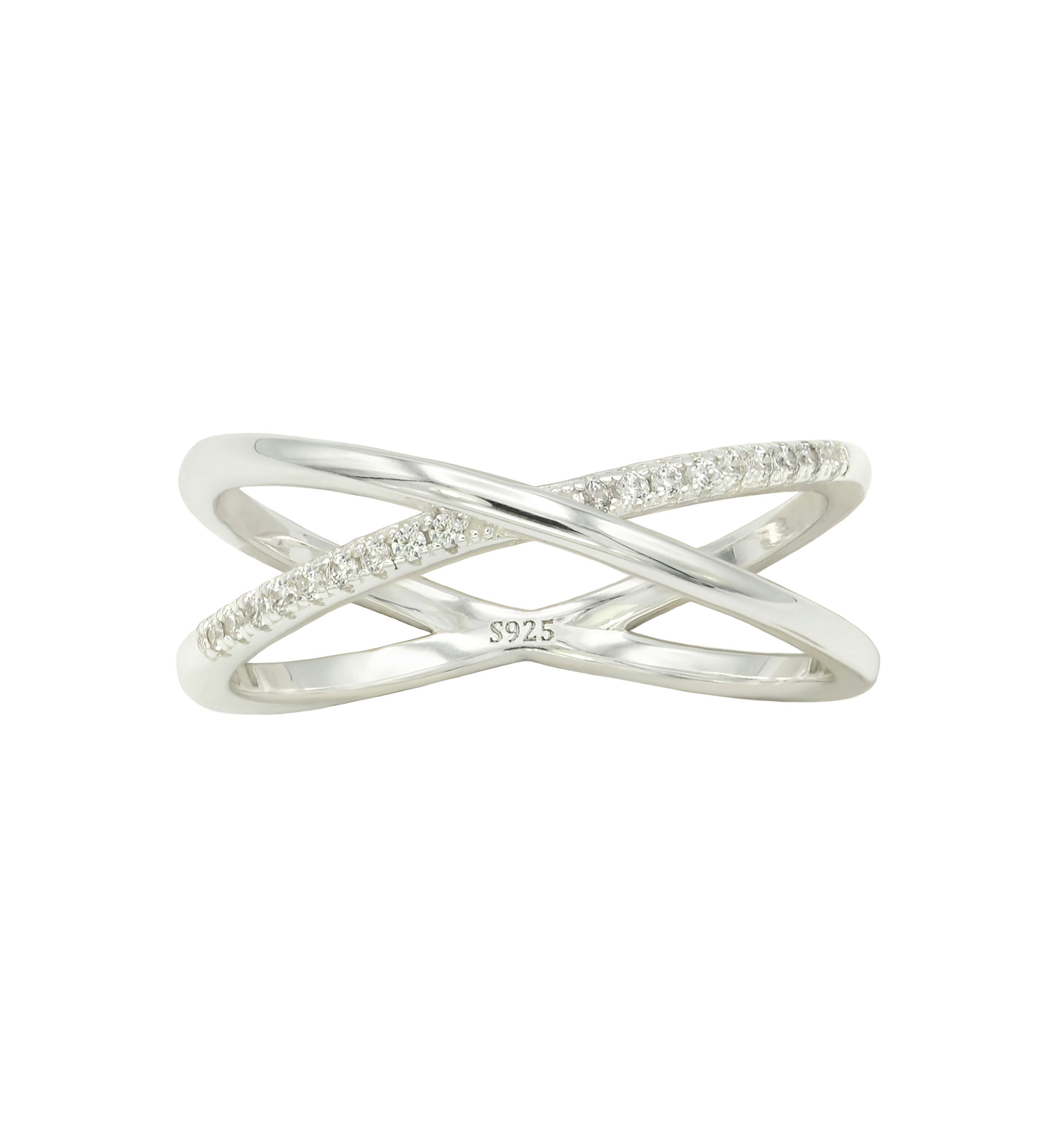 Lab Grown Pavé Cubic Zirconia Open X Ring in Sterling Silver