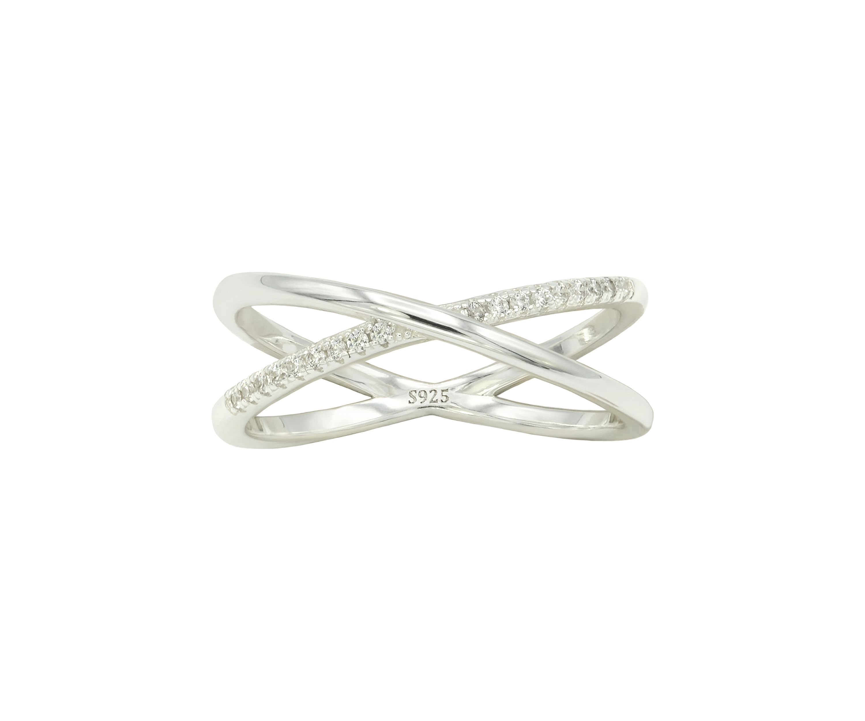 Lab Grown Pavé Cubic Zirconia Open X Ring in Sterling Silver