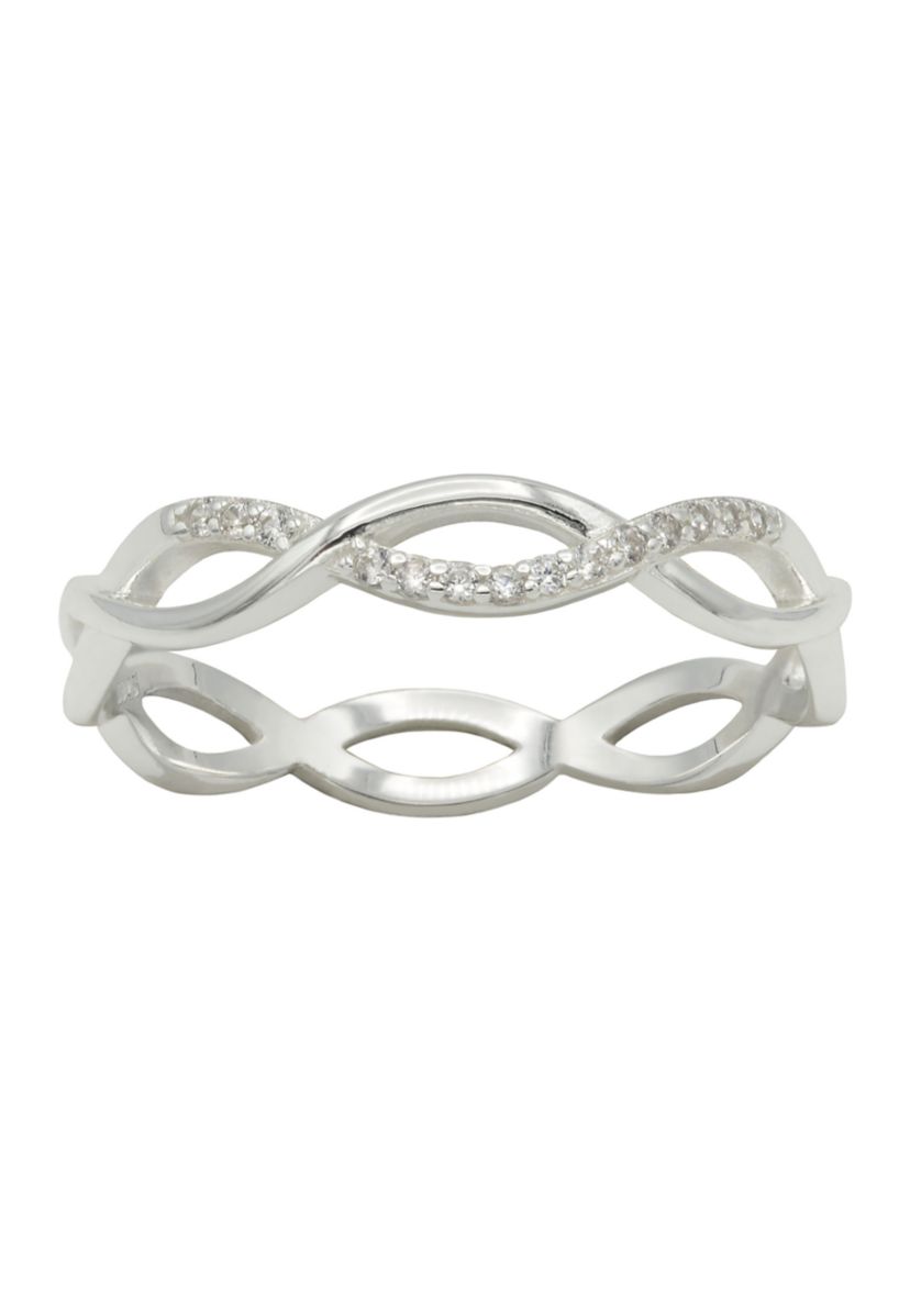 Lab Grown Pavé Cubic Zirconia Open Infinity Band Ring in Sterling Silver