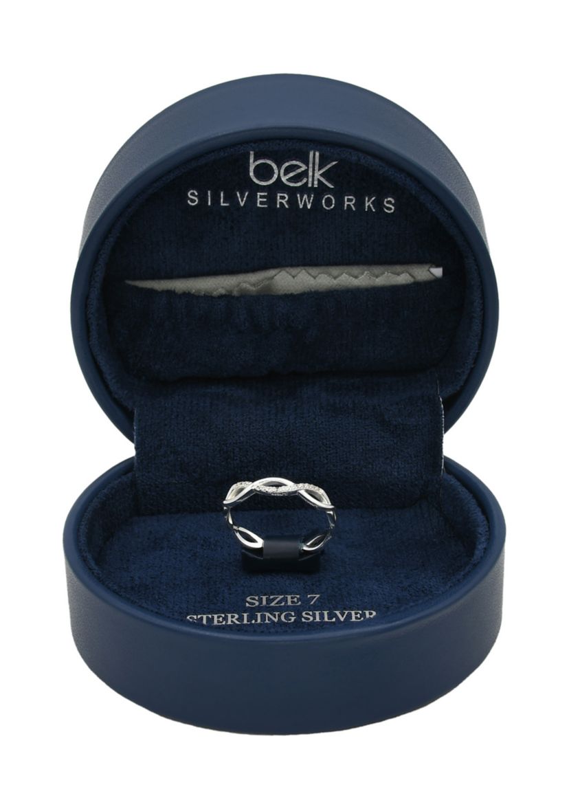 Lab Grown Pavé Cubic Zirconia Open Infinity Band Ring in Sterling Silver