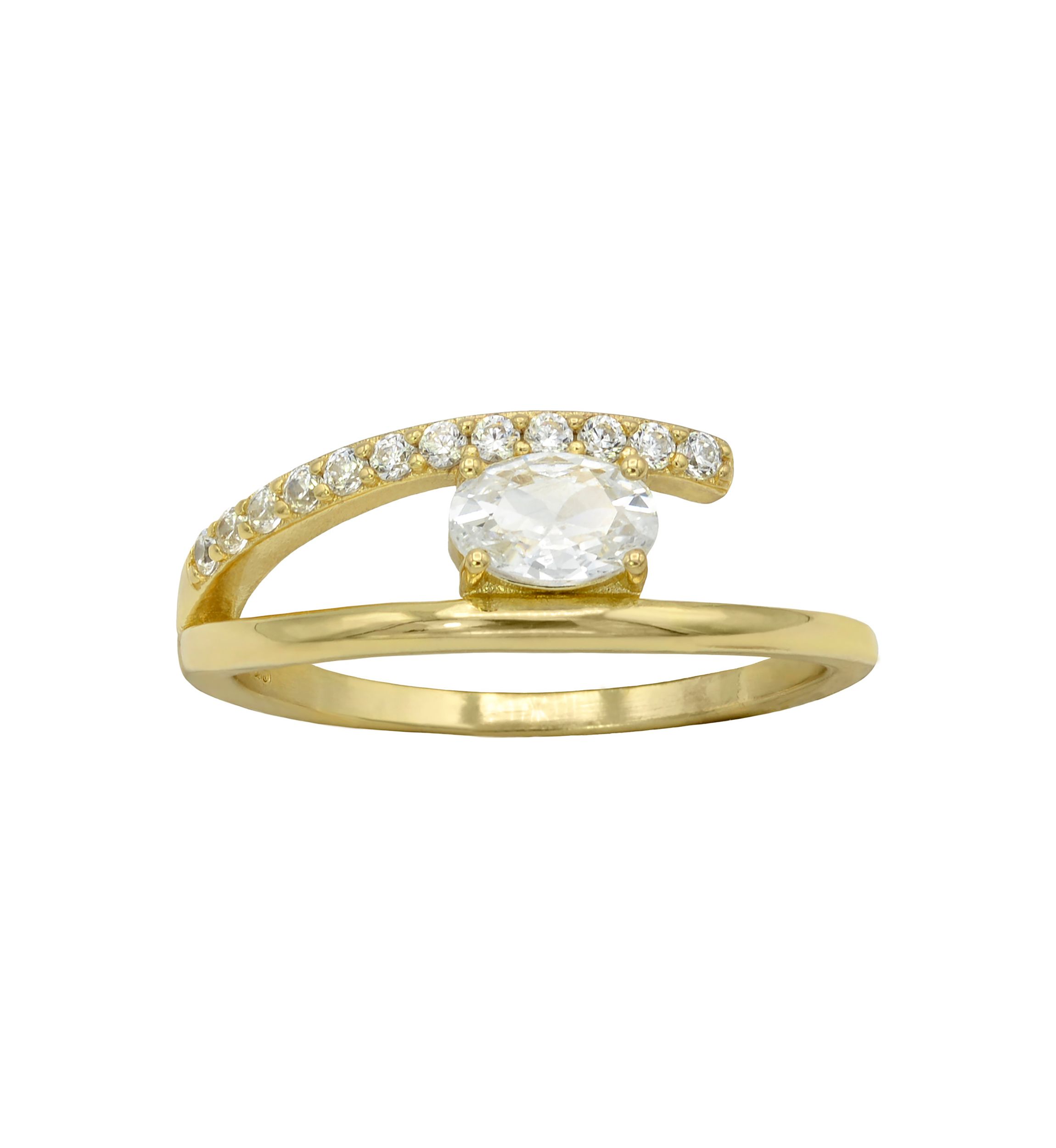 Lab Grown East West Oval with Pavé Cubic Zirconia Ring Gold Over Sterling Silver