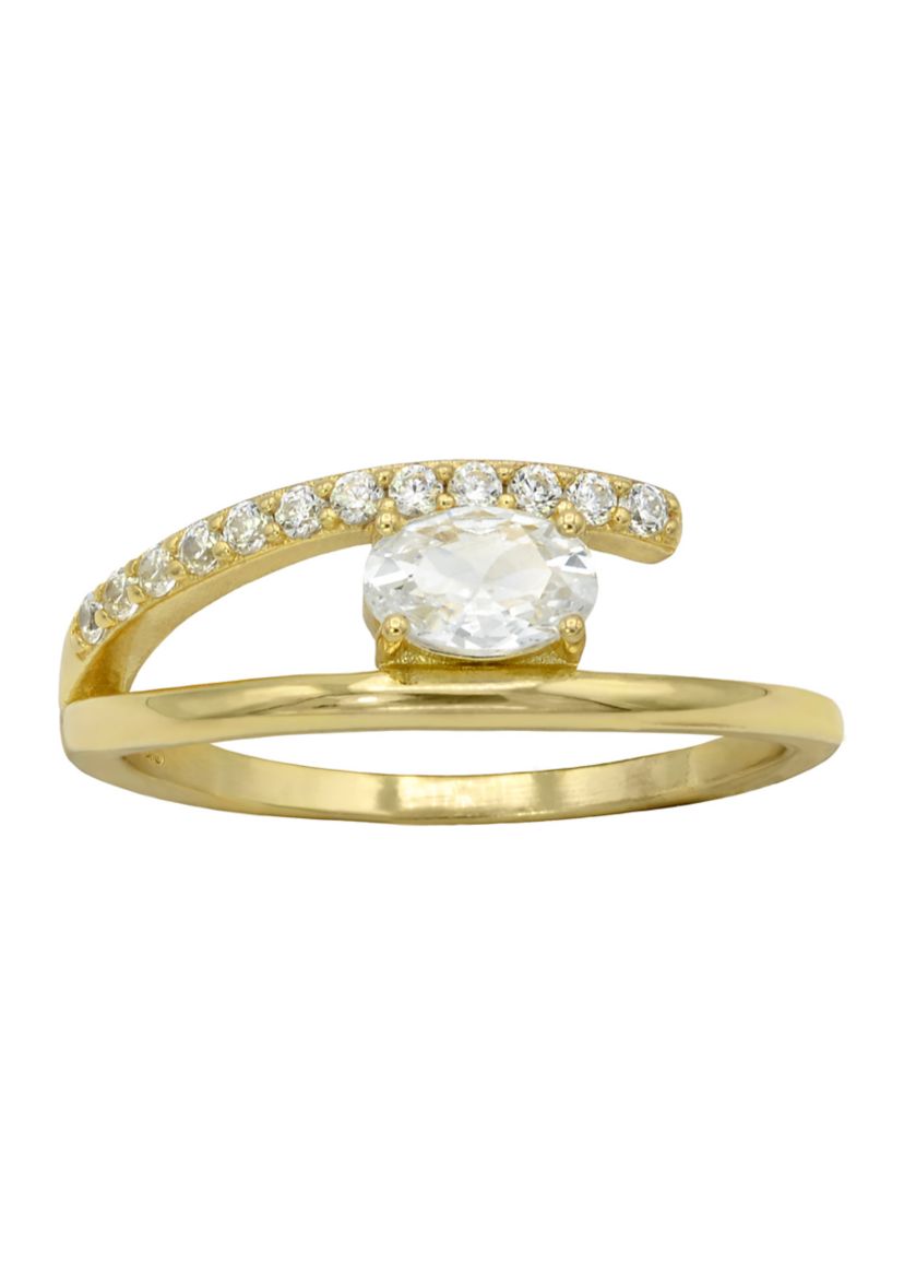 Lab Grown East West Oval with Pavé Cubic Zirconia Ring Gold Over Sterling Silver