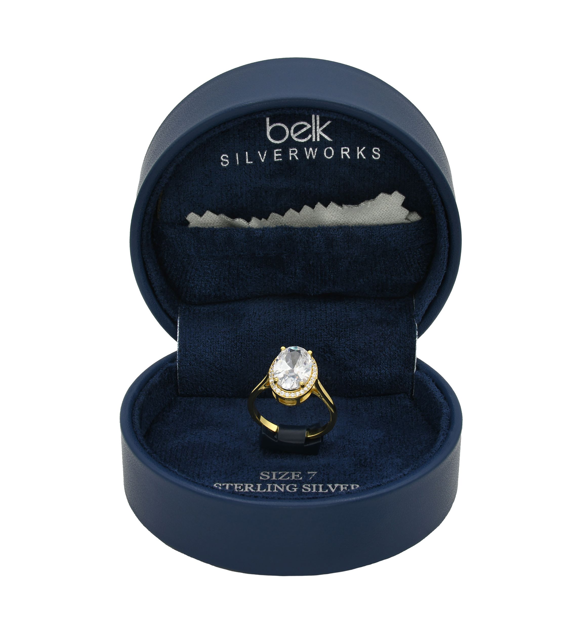 Lab Grown Oval Cubic Zirconia with Pavé Halo Ring in Gold Over Sterling Silver