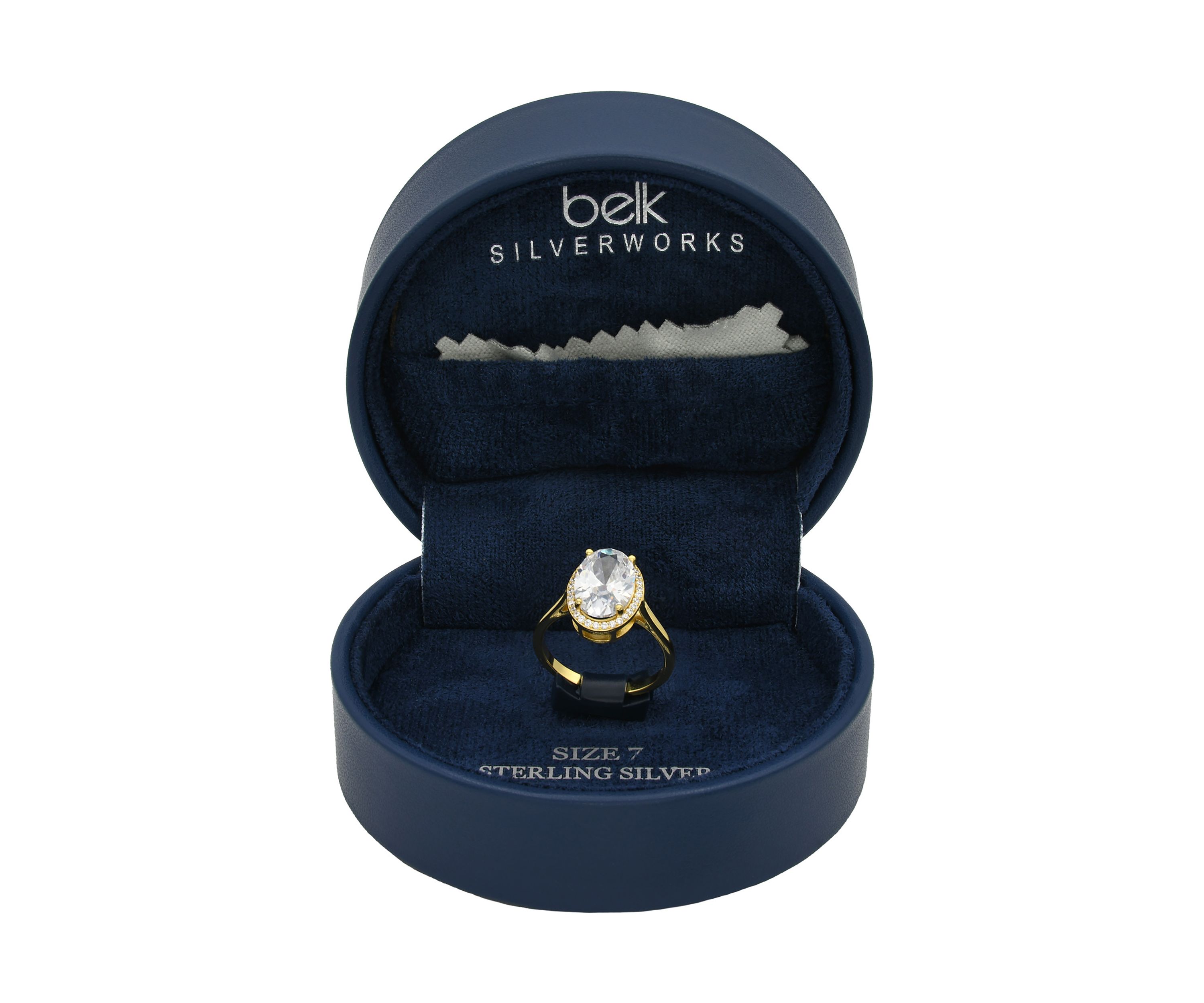 Lab Grown Oval Cubic Zirconia with Pavé Halo Ring in Gold Over Sterling Silver