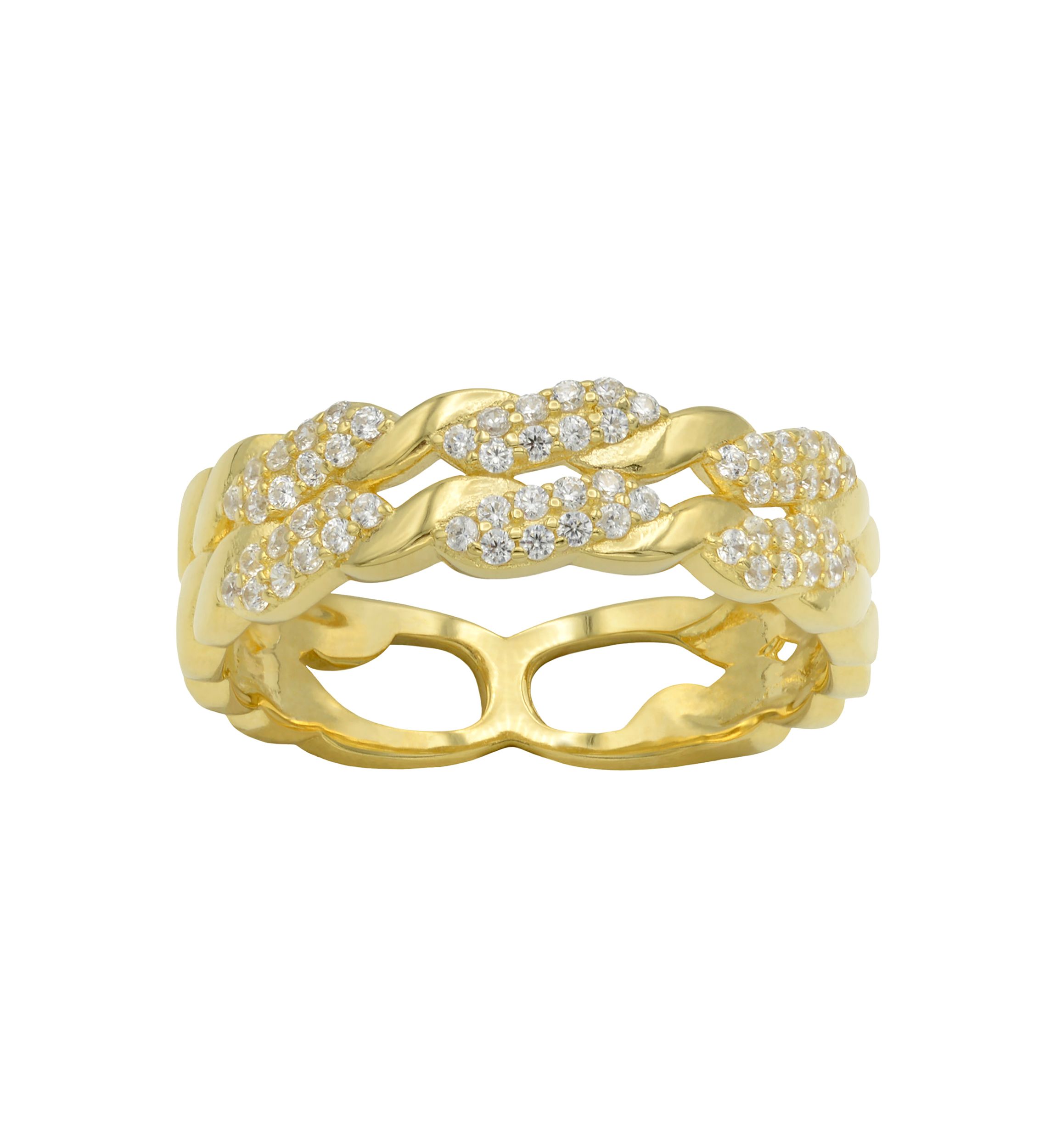 Lab Grown Pavé Cubic Zirconia Double Row Braided Band Ring in Gold Over Sterling Silver