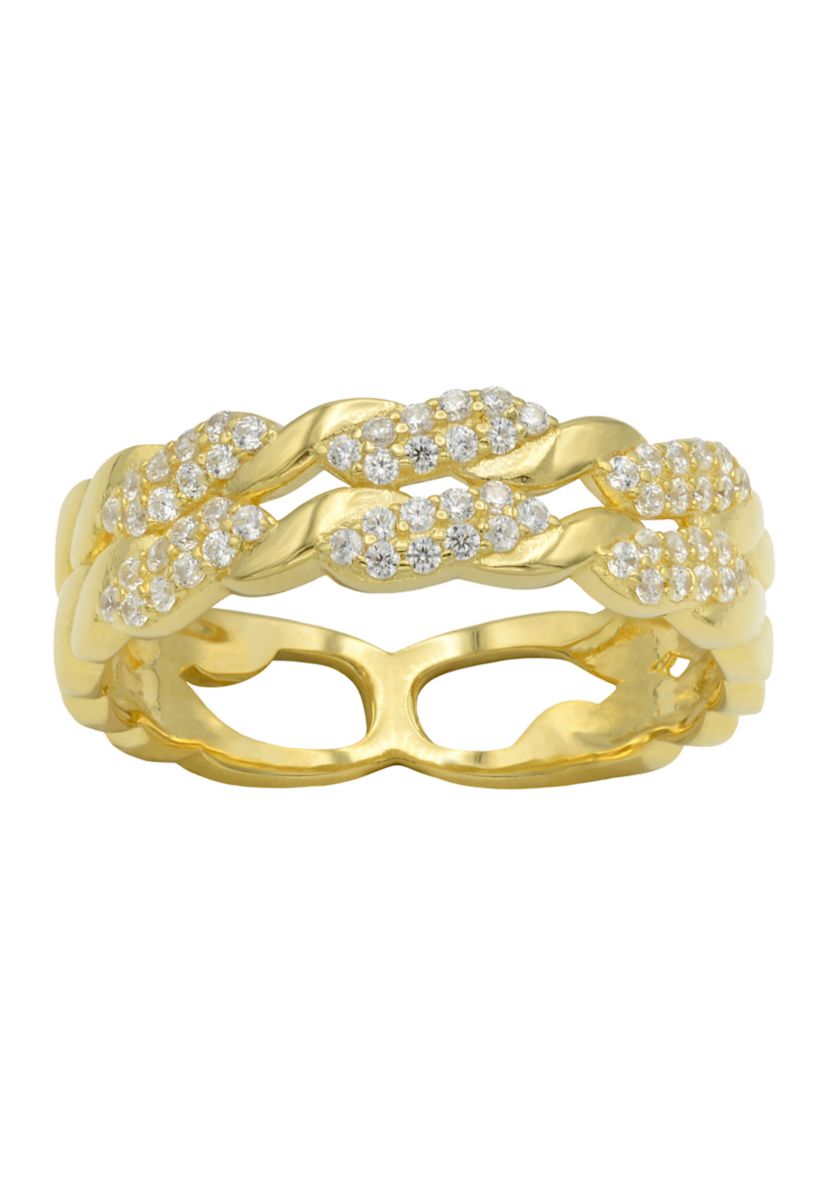 Lab Grown Pavé Cubic Zirconia Double Row Braided Band Ring in Gold Over Sterling Silver