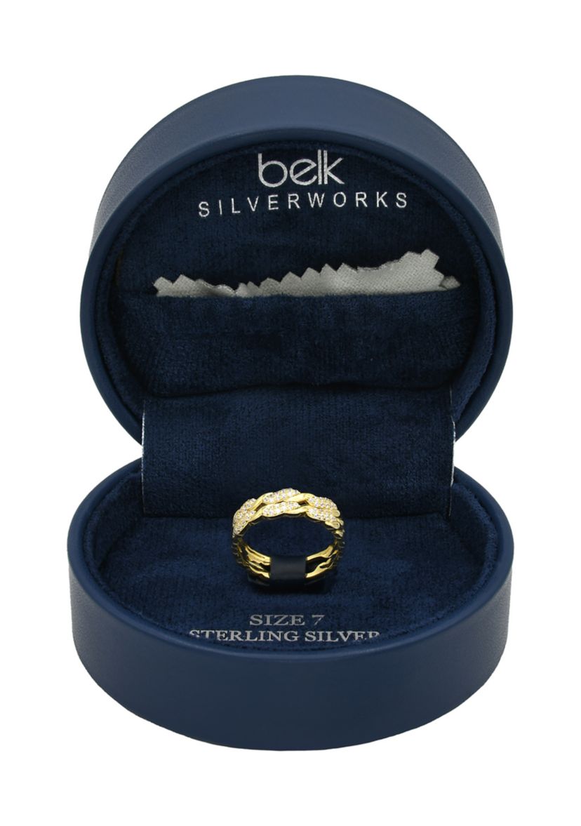 Lab Grown Pavé Cubic Zirconia Double Row Braided Band Ring in Gold Over Sterling Silver