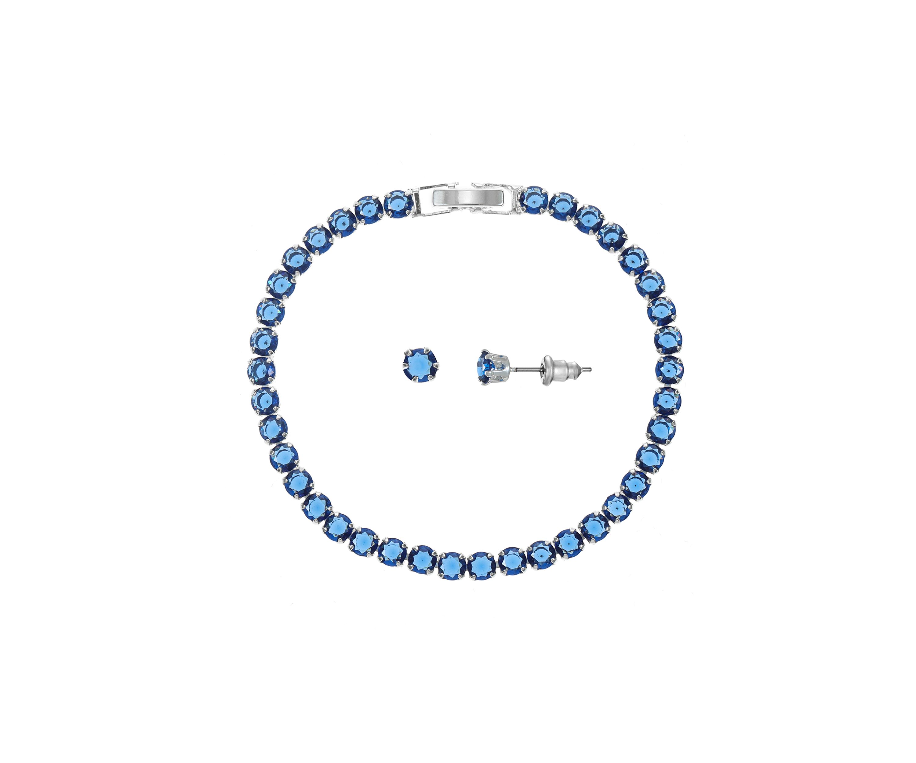 Lab Created Silver Tone Sapphire CZ Tennis Necklace and Earring Set