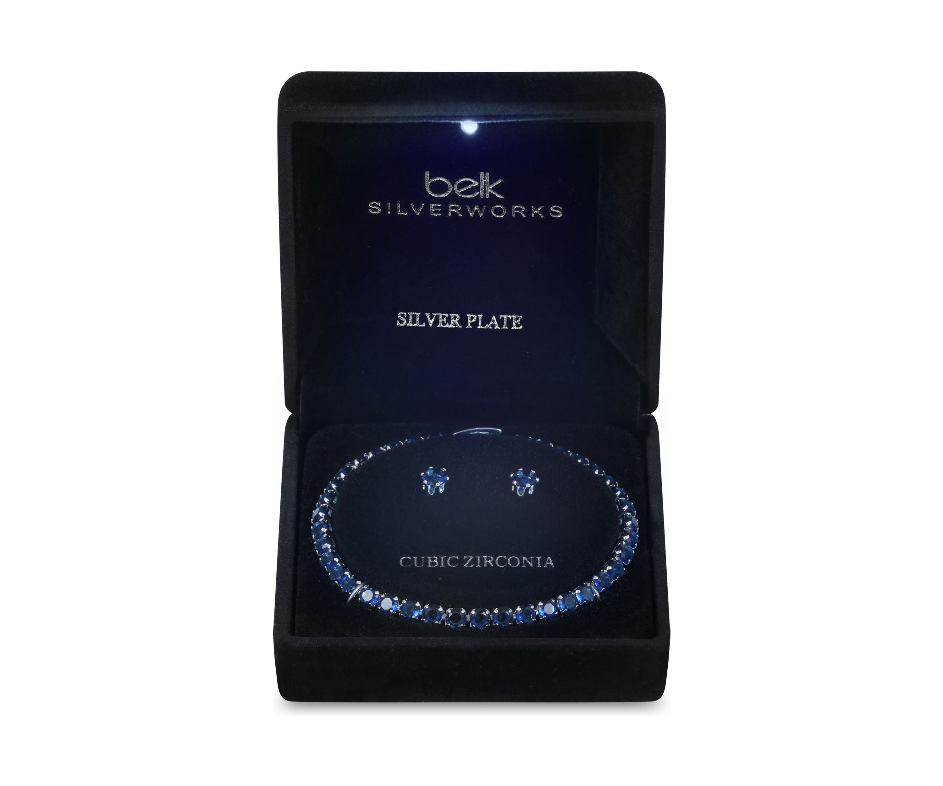 Lab Created Silver Tone Sapphire CZ Tennis Necklace and Earring Set