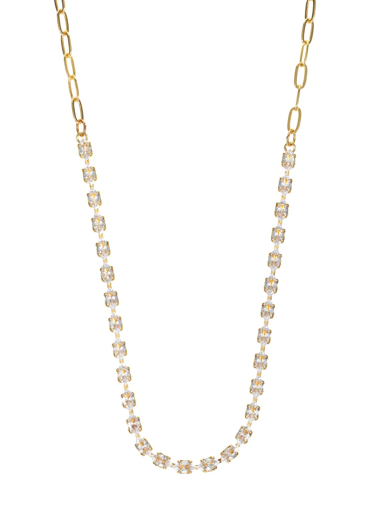 Lab Created Gold Tone Marquis CZ Tennis Necklace